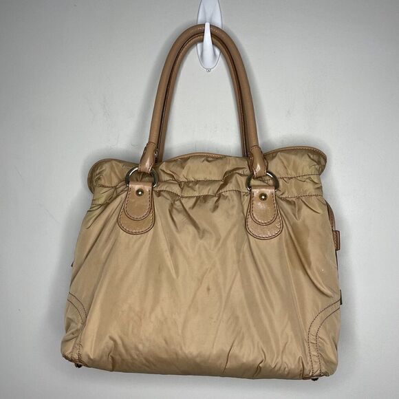 TODS Shoulder Bag Brown Nylon Leather Trimmed 3 Exterior Zip Pockets Tote - Picture 5 of 12